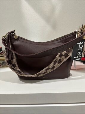 The Sak Arden Leather Hobo Bag in Plum with Woven Strap